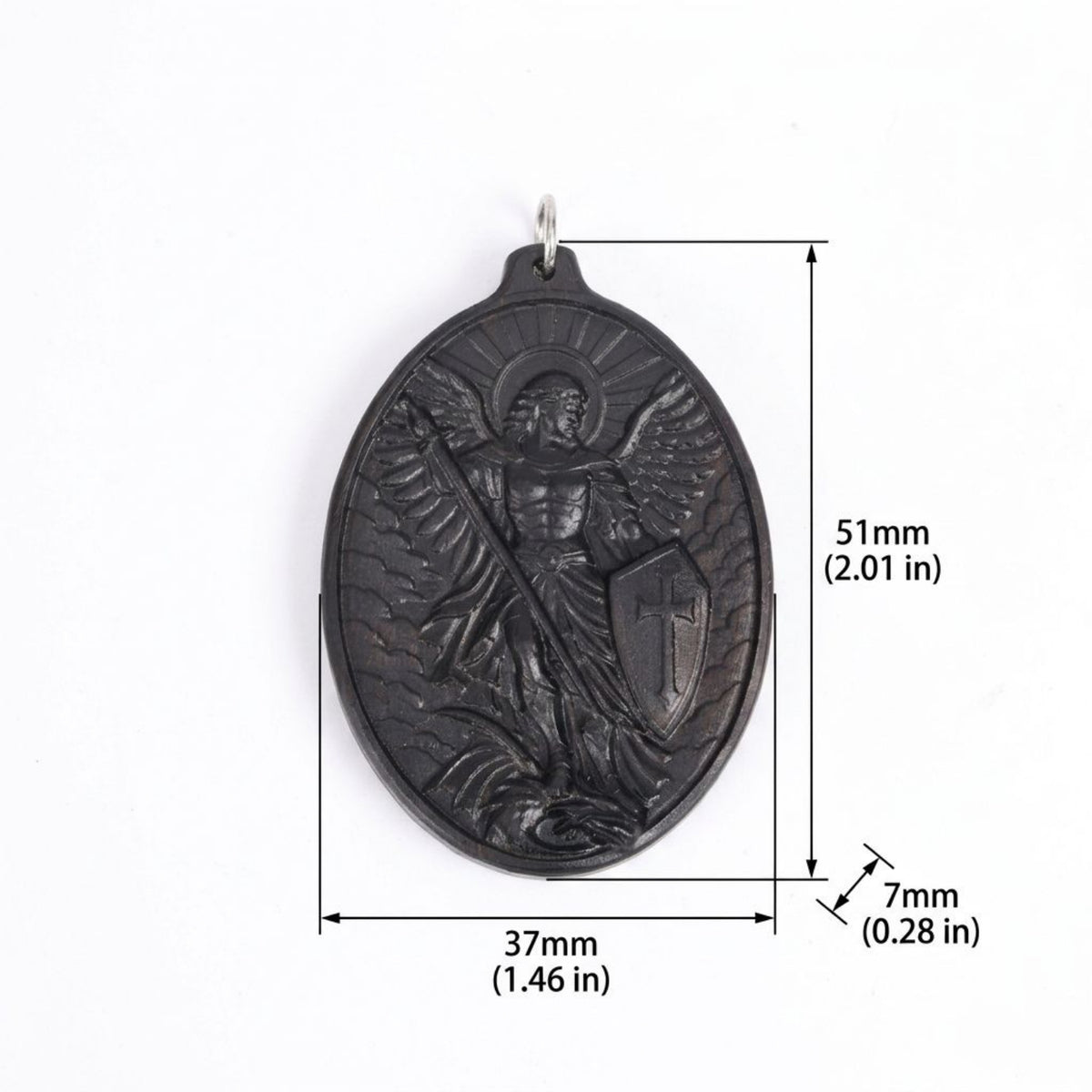 Saint Michael Oval Medallion Necklace – Spiritual Warrior Protector Pendant, Handcrafted Ebony Wood