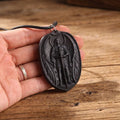 Personalized Saint Michael Oval Medallion Necklace – Handcrafted Ebony Wood Archangel Michael Pendant