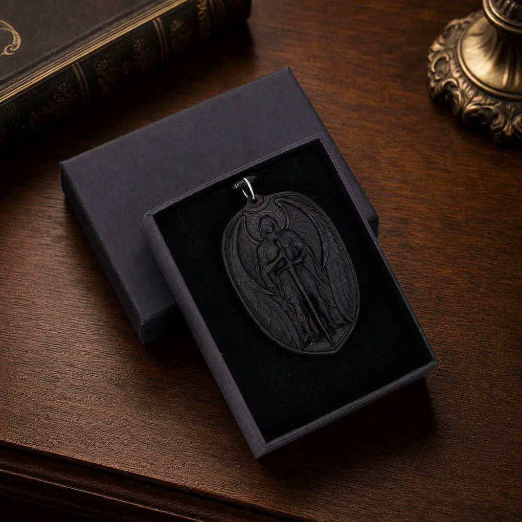 Personalized Saint Michael Oval Medallion Necklace – Handcrafted Ebony Wood Archangel Michael Pendant
