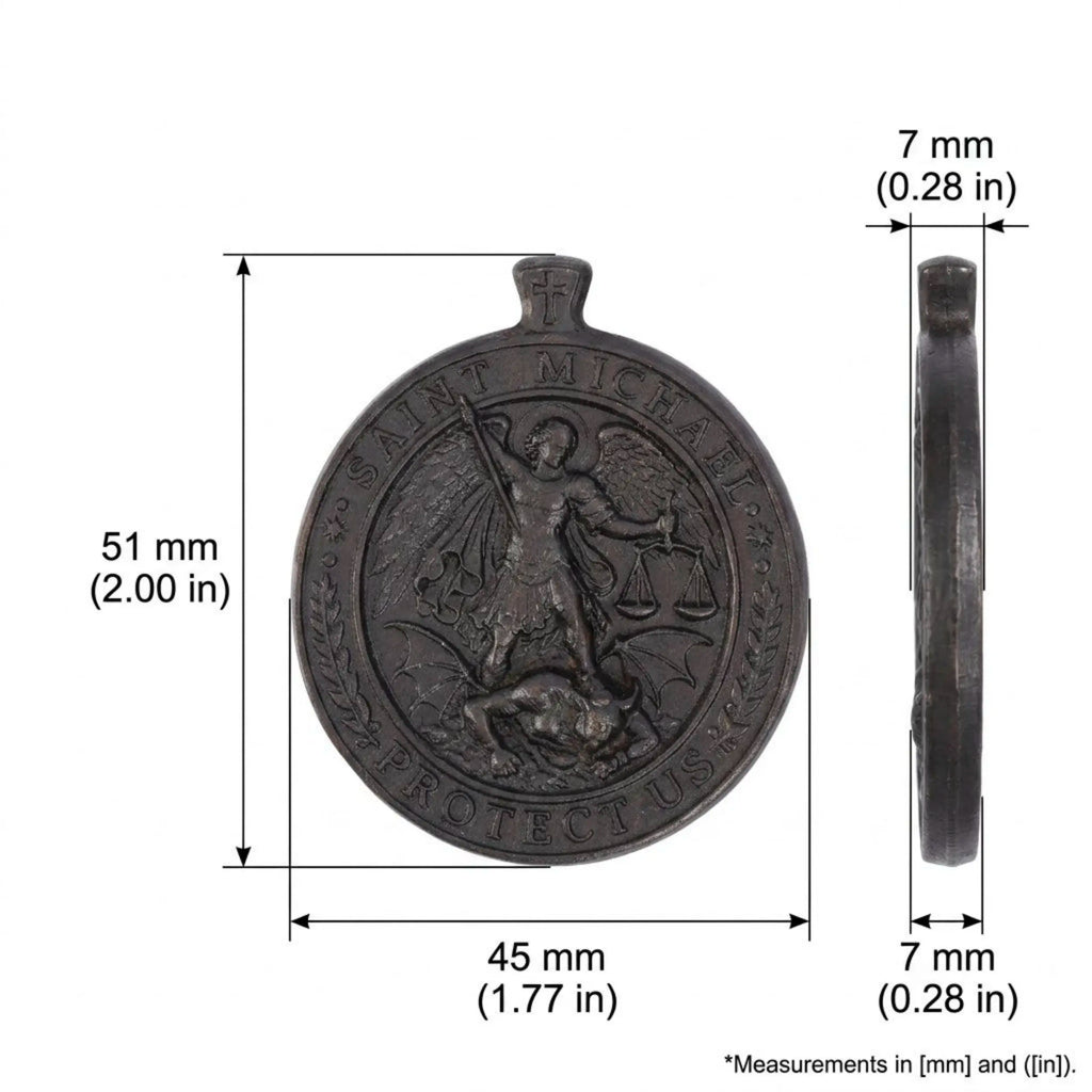 Saint Michael Protect Us Necklace – Handmade Ebony Wood Pendant, Catholic Protection Medal