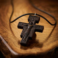 San Damiano Cross Necklace – Catholic Crucifix Pendant, Handcrafted Reclaimed Ebony Wood