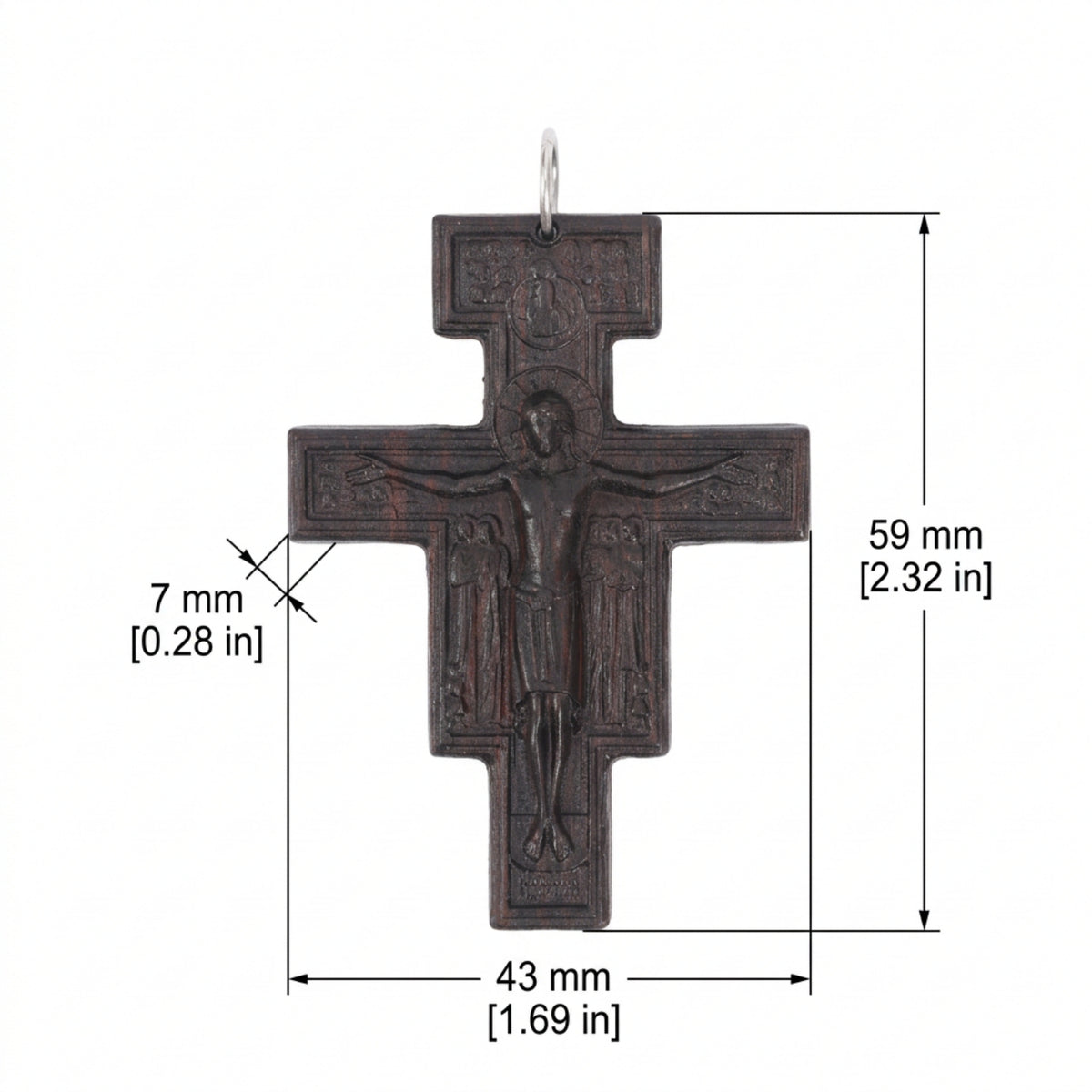 San Damiano Cross Necklace – Catholic Crucifix Pendant, Handcrafted Reclaimed Ebony Wood