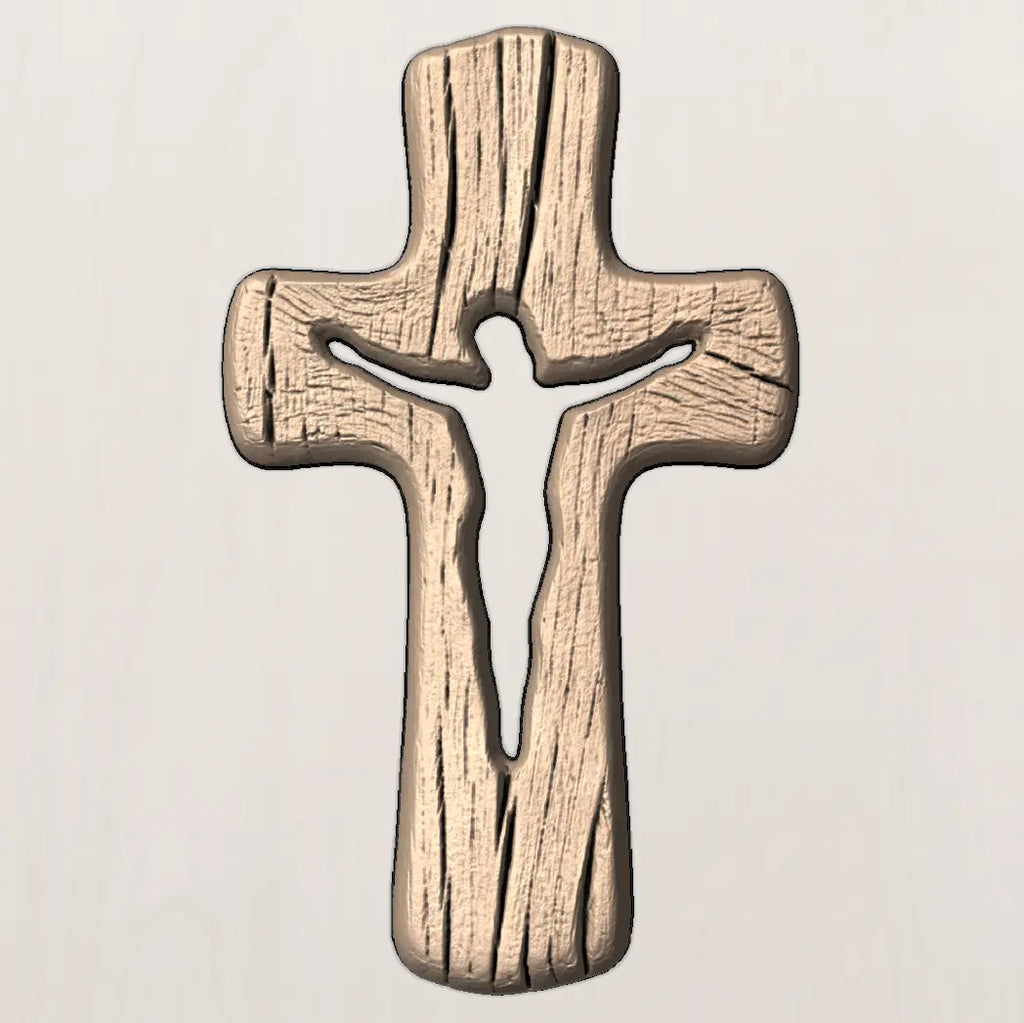 Jesus Silhouette Cutout Cross 3D STL Model - Rustic Relief File for CNC & 3D Printing