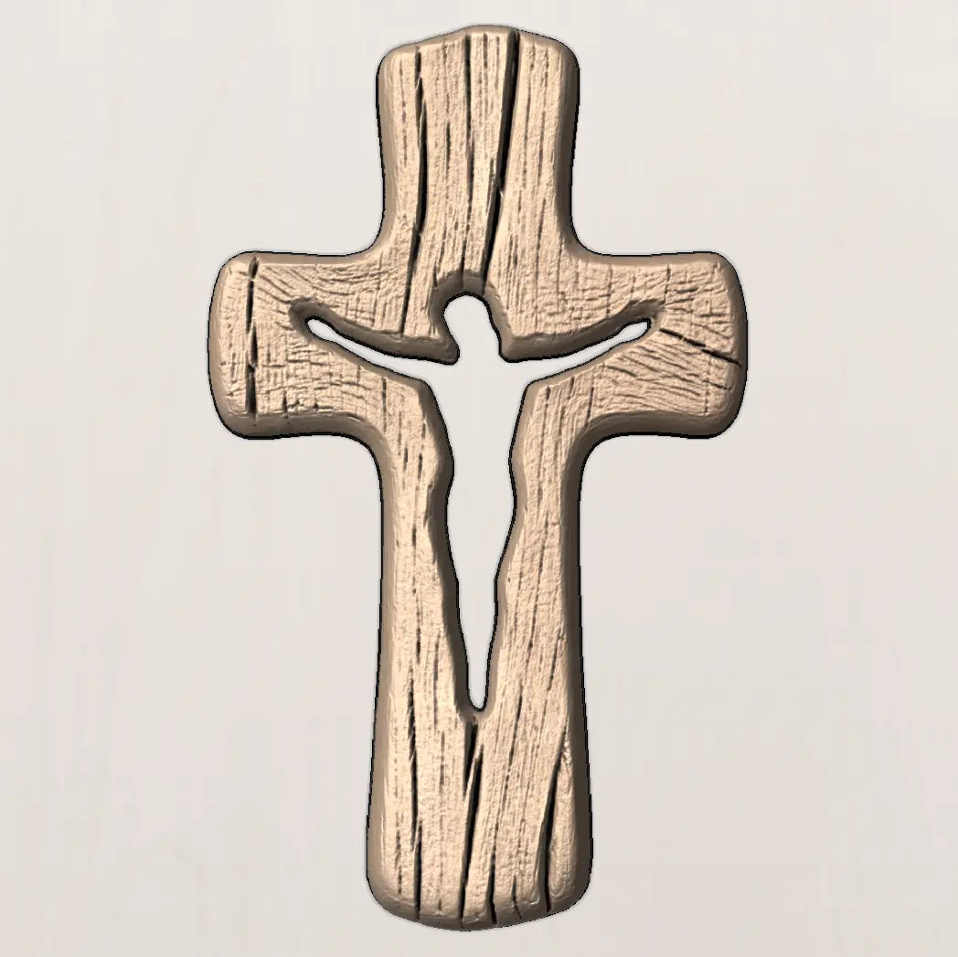 Jesus Silhouette Cutout Cross 3D STL Model - Rustic Relief File for CNC & 3D Printing
