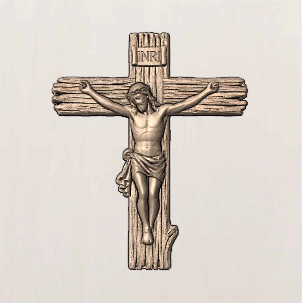 Wood Crucifix Cross 3D STL Model - Rustic Relief File for CNC & 3D Printing