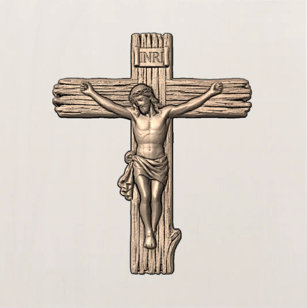 Wood Crucifix Cross 3D STL Model - Rustic Relief File for CNC & 3D Printing