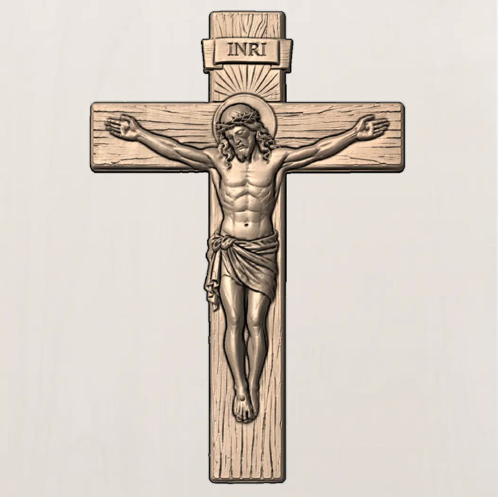 Jesus Cross 3D STL Model - Radiant Crucifix Relief File for CNC & 3D Printing