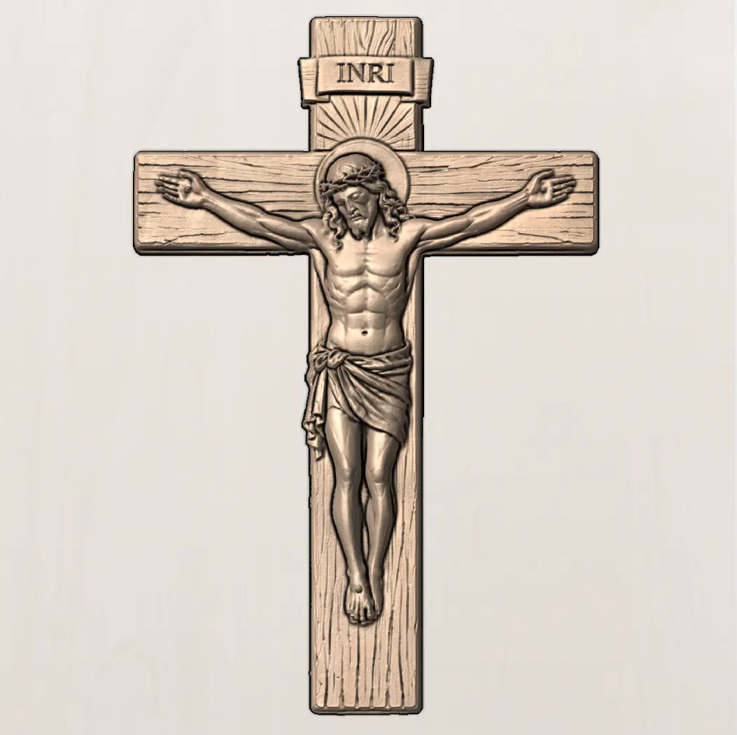 Jesus Cross 3D STL Model - Radiant Crucifix Relief File for CNC & 3D Printing