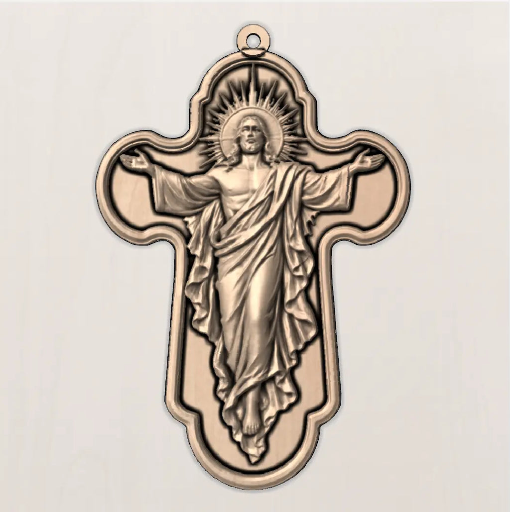Resurrection of Jesus Cross 3D STL Model - Risen Christ Relief File for CNC & 3D Printing