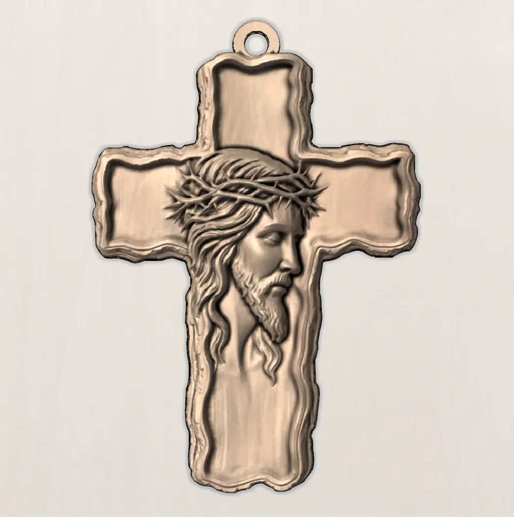 Wooden Crucifix 3D STL Model - Rustic Cross Pendant Relief File for CNC & 3D Printing