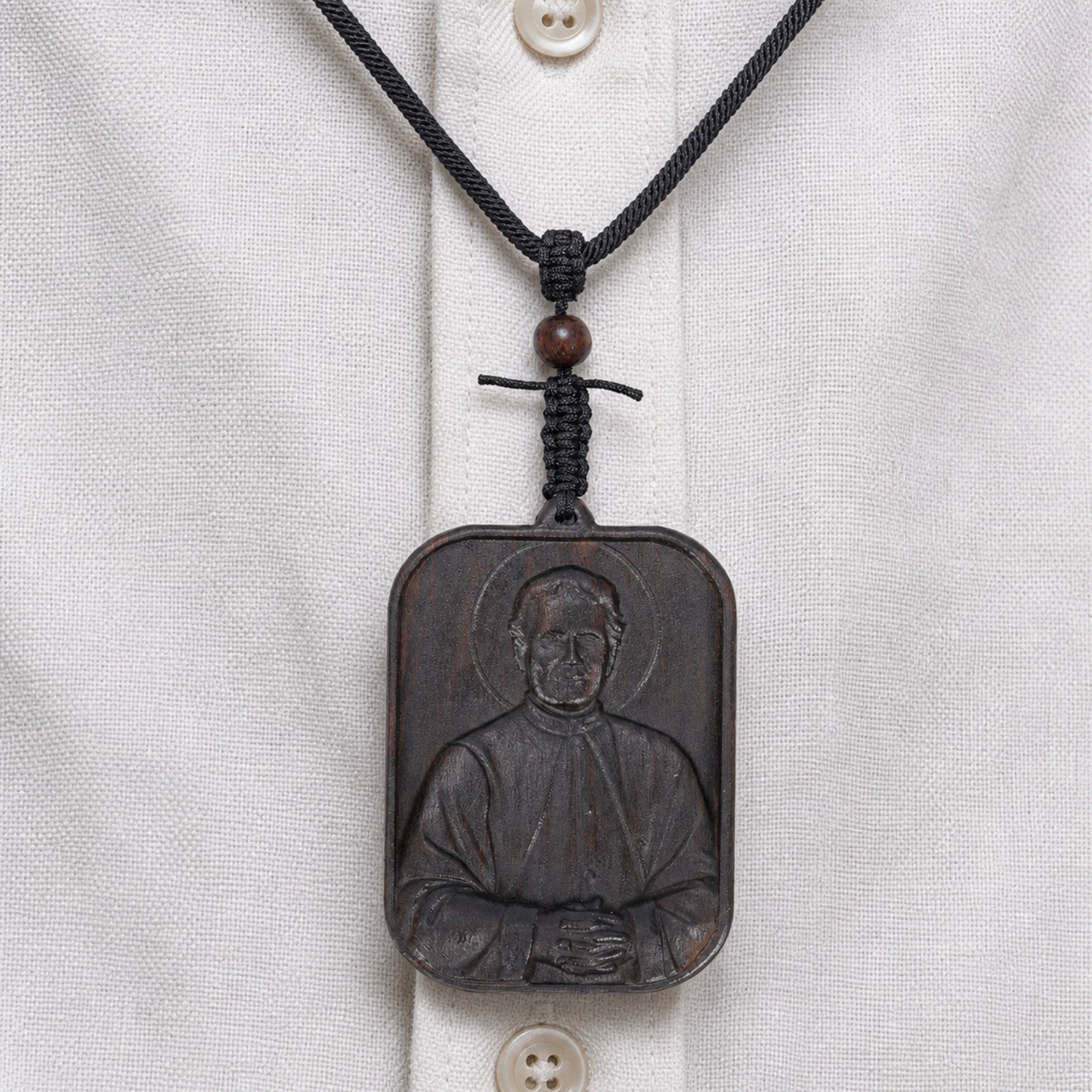 St John Bosco Necklace - Handmade Black Ebony Wood Pendant