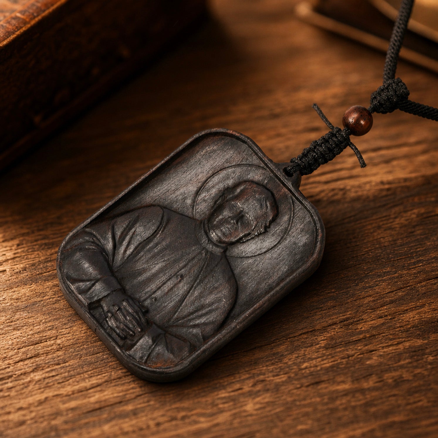 St John Bosco Necklace - Handmade Black Ebony Wood Pendant