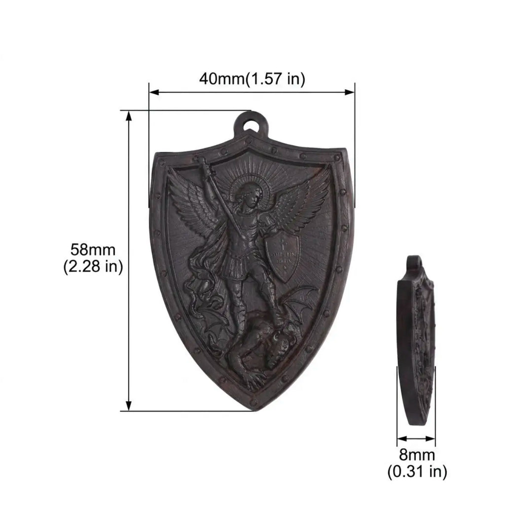 Personalized St Michael Shield Necklace – Handcrafted Ebony Wood Archangel Michael Pendant