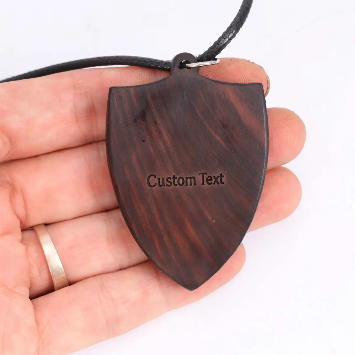 Personalized St Michael Shield Necklace – Handcrafted Ebony Wood Archangel Michael Pendant