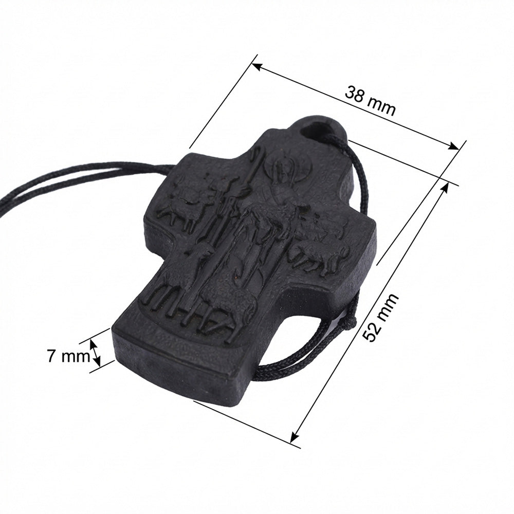 Handcrafted Ebony Wood The Good Shepherd Cross Pendant Necklace