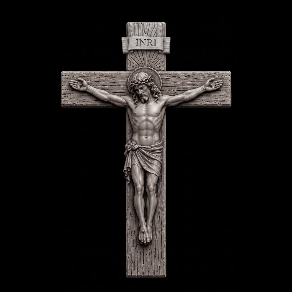 Jesus Cross 3D STL Model - Radiant Crucifix Relief File for CNC & 3D Printing