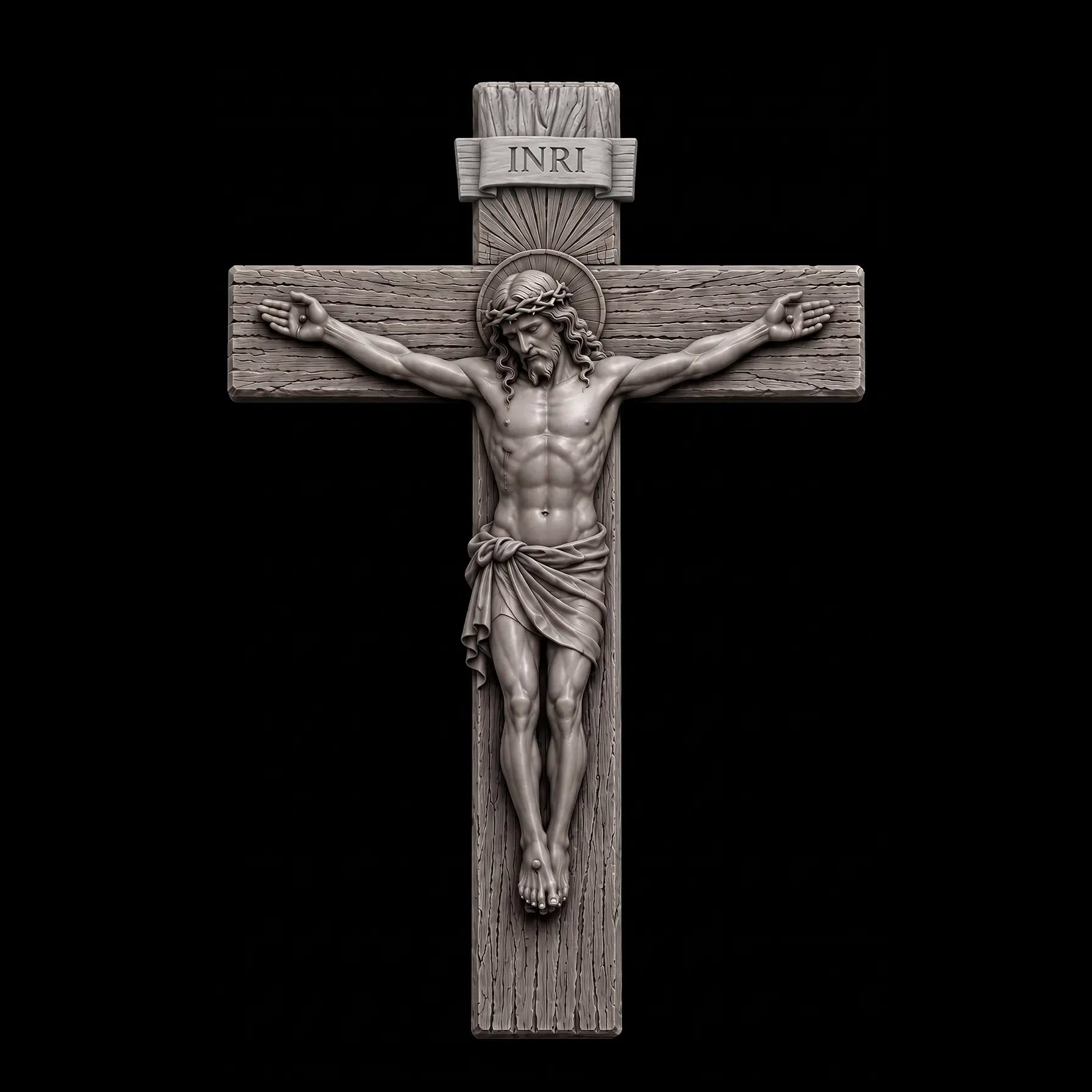 Jesus Cross 3D STL Model - Radiant Crucifix Relief File for CNC & 3D Printing