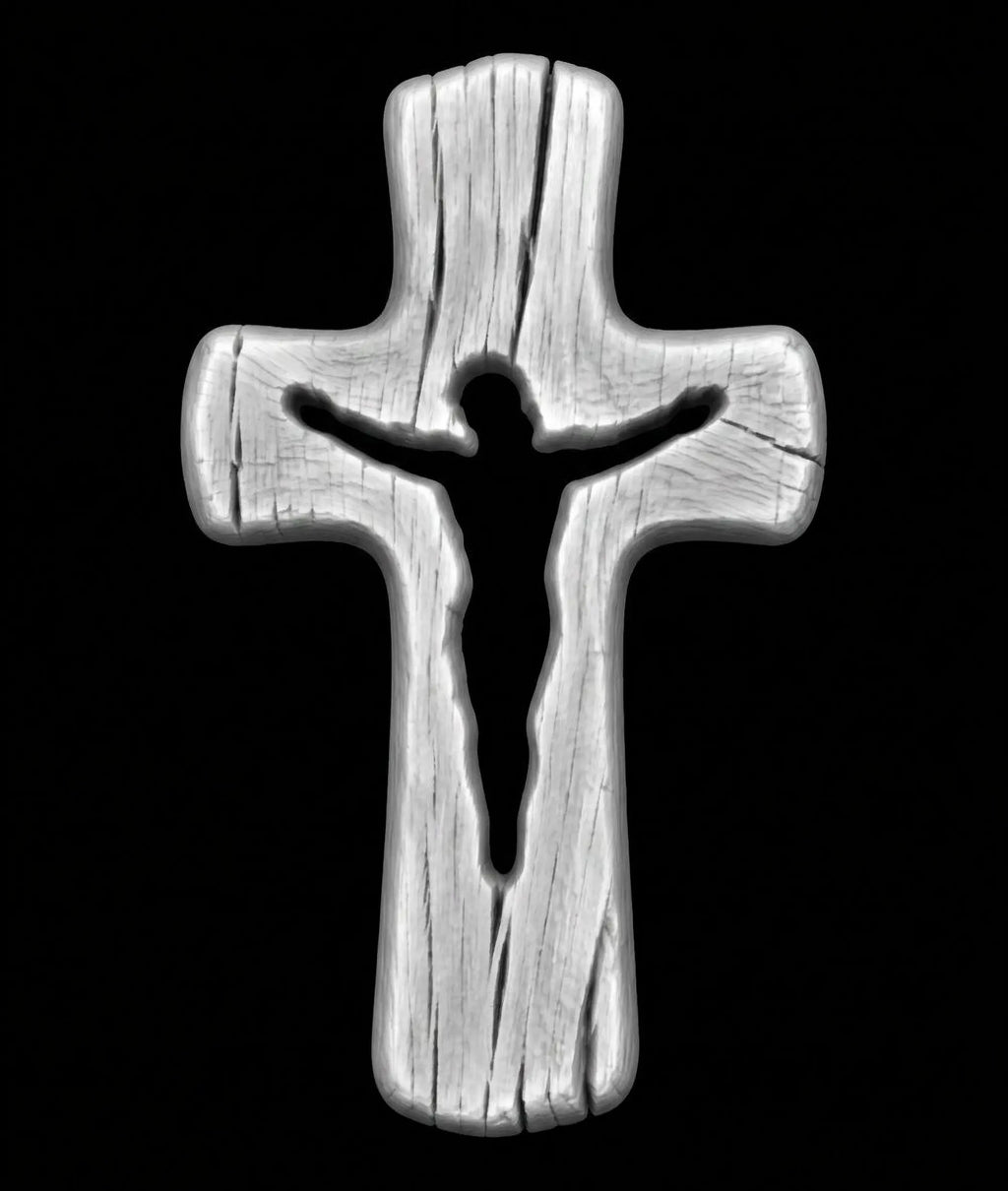 Jesus Silhouette Cutout Cross 3D STL Model - Rustic Relief File for CNC & 3D Printing