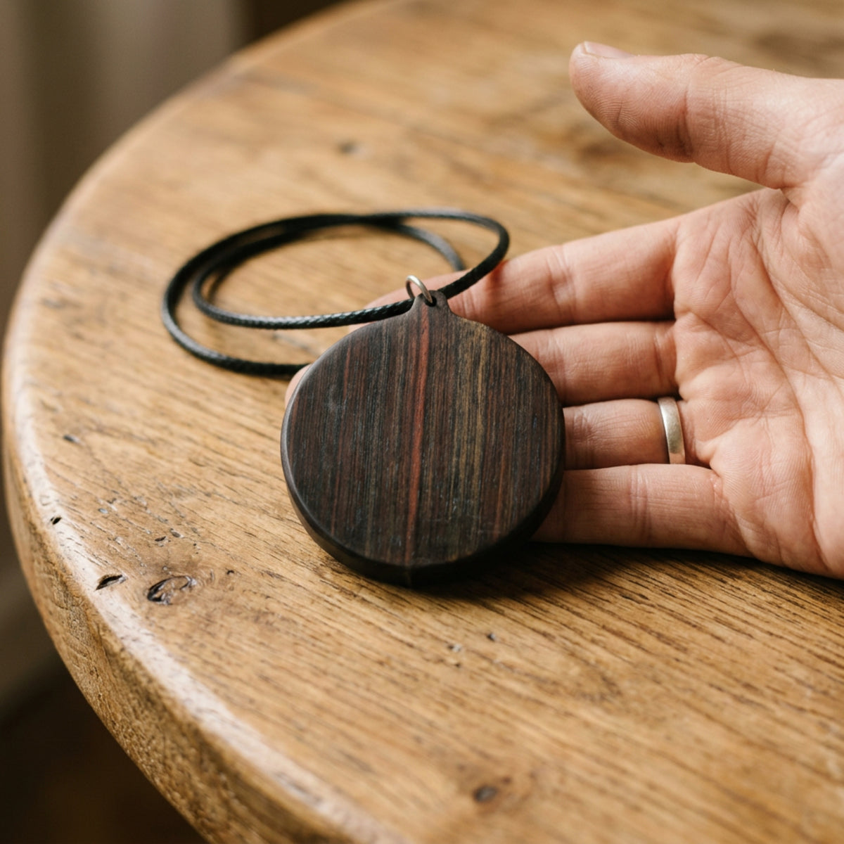 Valkyrie Shieldmaiden Pendant Necklace – Handcrafted Reclaimed Ebony Wood Norse Jewelry