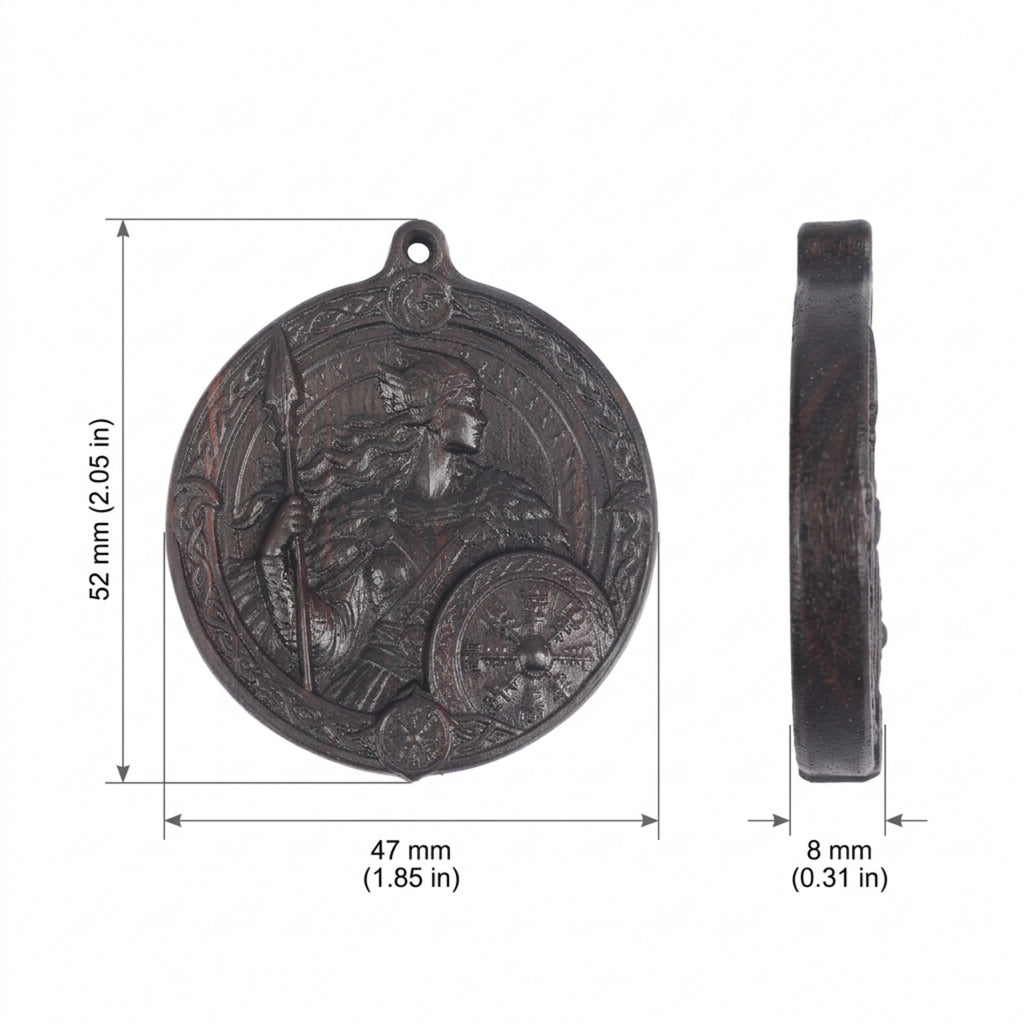 Valkyrie Shieldmaiden Pendant Necklace – Handcrafted Reclaimed Ebony Wood Norse Jewelry