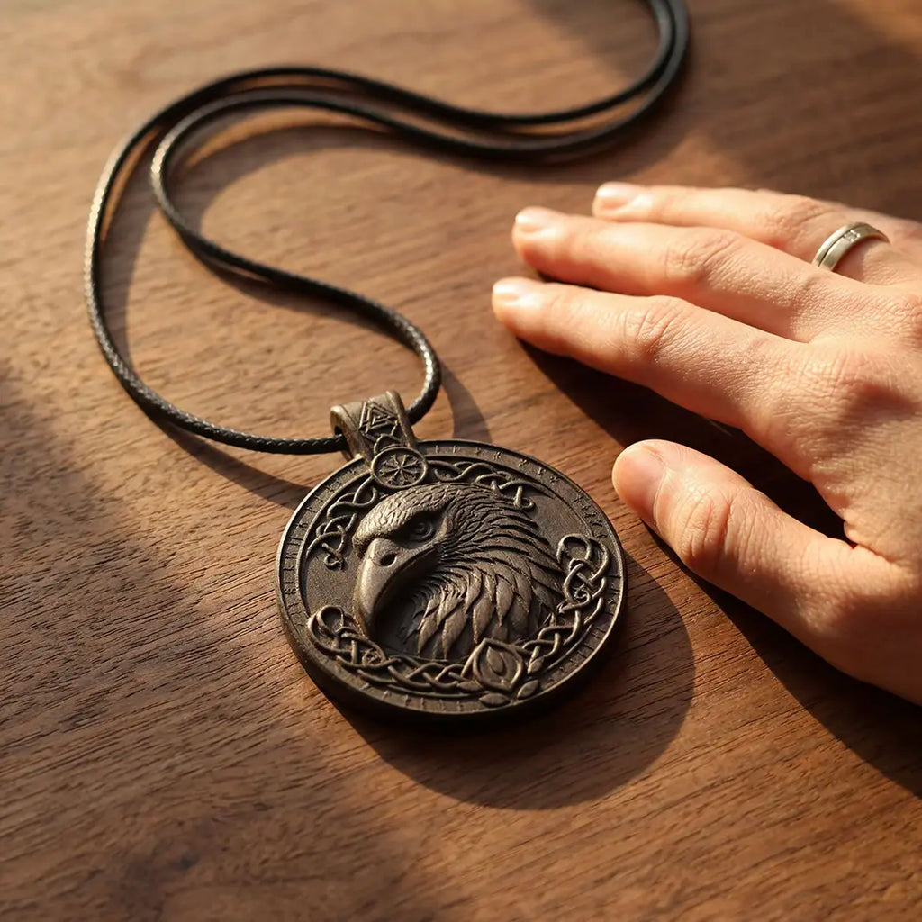 Viking Raven Pendant Necklace – Handcrafted Reclaimed Ebony Wood Norse Amulet