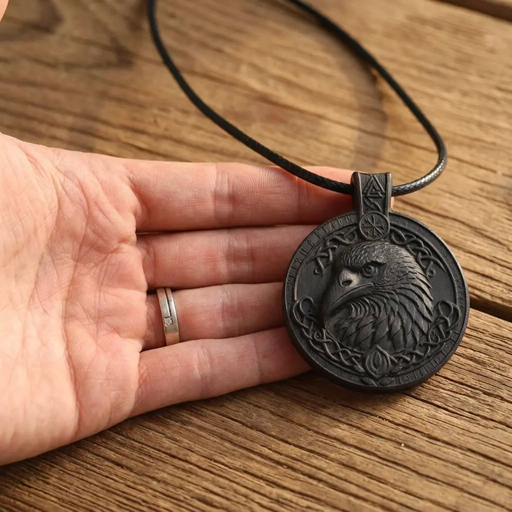 Viking Raven Pendant Necklace – Handcrafted Reclaimed Ebony Wood Norse Amulet