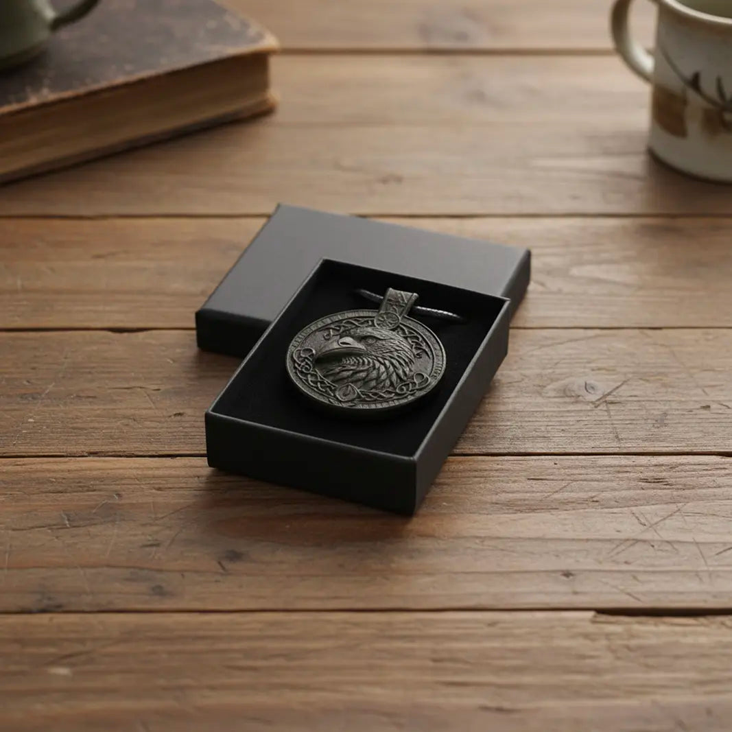 Viking Raven Pendant Necklace – Handcrafted Reclaimed Ebony Wood Norse Amulet