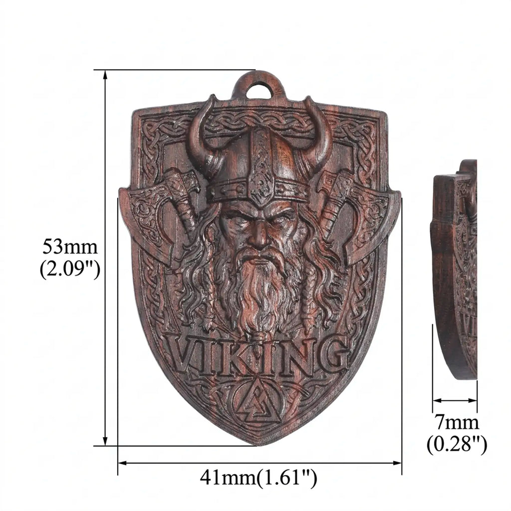 Viking Shield Pendant Necklace – Handcrafted Reclaimed Ebony Wood Norse Warrior Amulet
