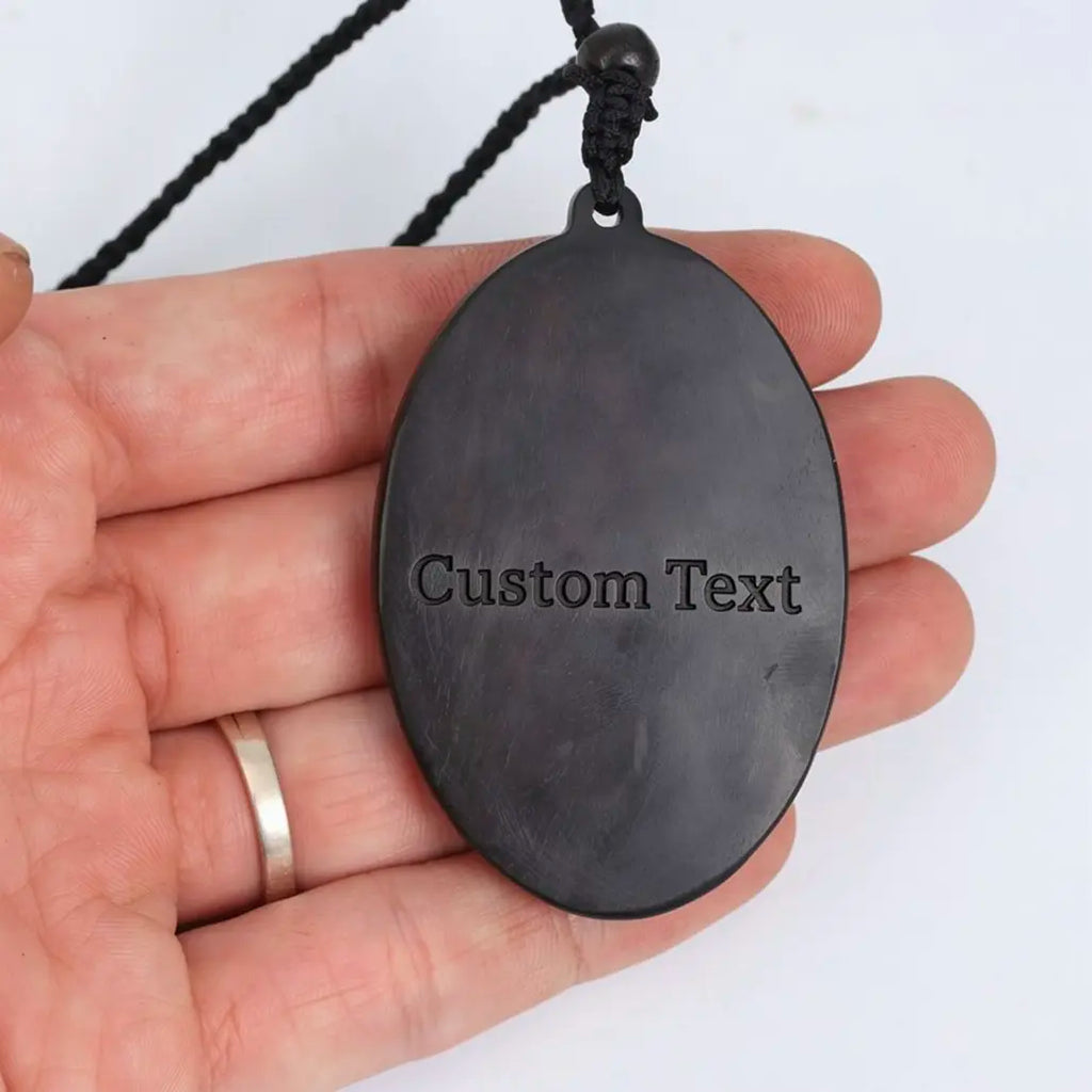 Personalized Virgin Mary and Baby Jesus Pendant Necklace – Handcrafted Ebony Wood Catholic Necklace
