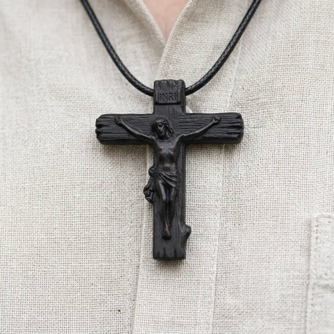 Wood Crucifix Cross 3D STL Model - Rustic Relief File for CNC & 3D Printing
