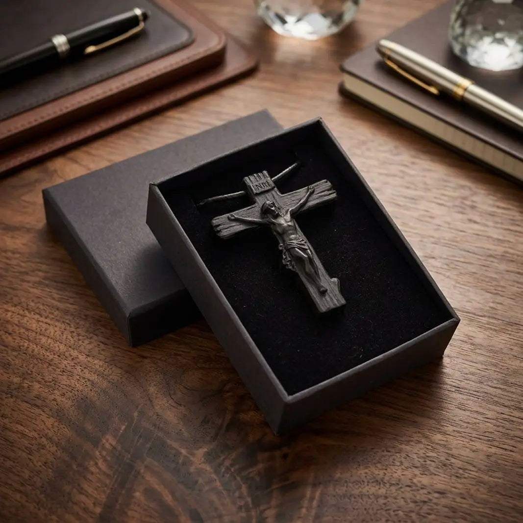 Wood Crucifix Cross Pendant Necklace – Handmade Ebony Wood Catholic Cross, Personalized Christian Necklace