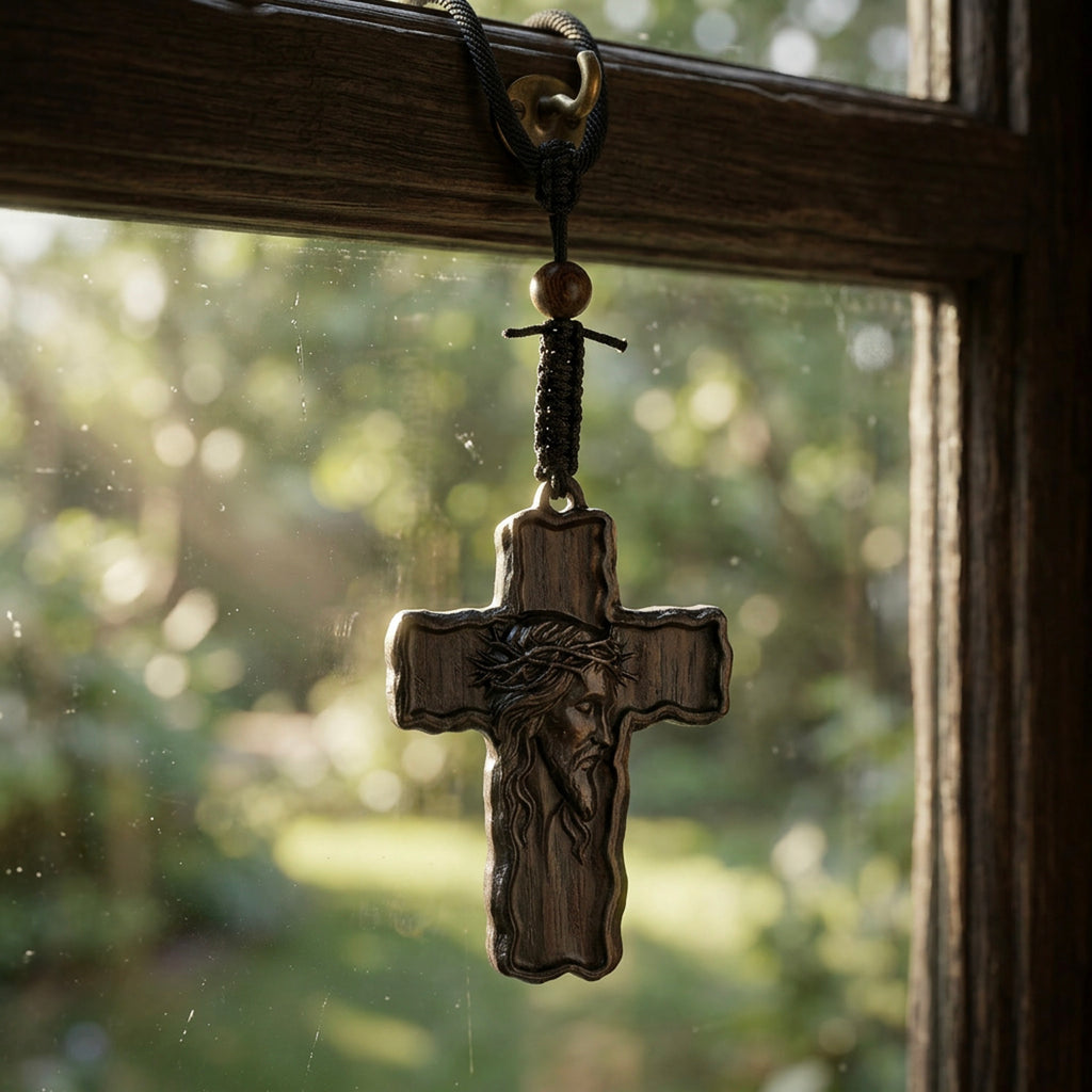 Wooden Crucifix Pendant Necklace – Handmade Reclaimed Ebony Wood Cross
