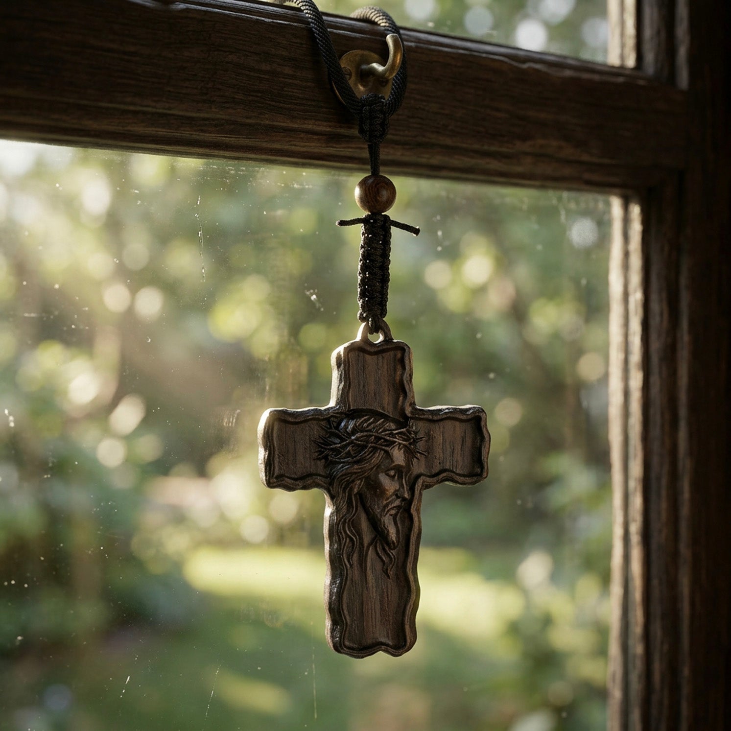 Wooden Crucifix Pendant Necklace – Handmade Reclaimed Ebony Wood Cross