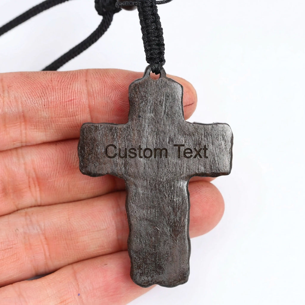Wooden Crucifix Pendant Necklace – Handmade Reclaimed Ebony Wood Cross