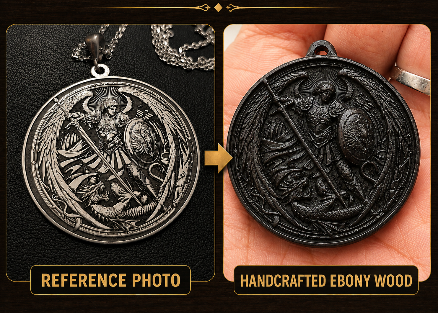 Custom Photo Engraved Ebony Wood Pendant Necklace