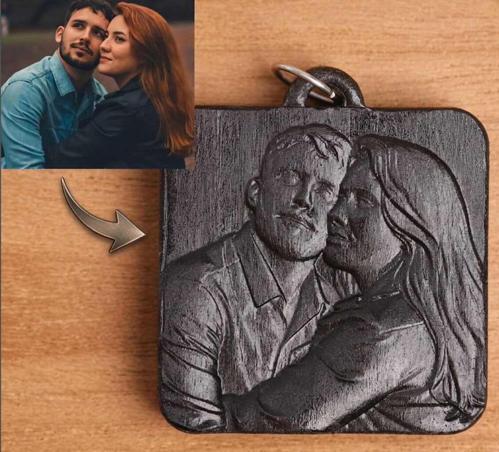 Custom Photo Engraved Ebony Wood Pendant Necklace