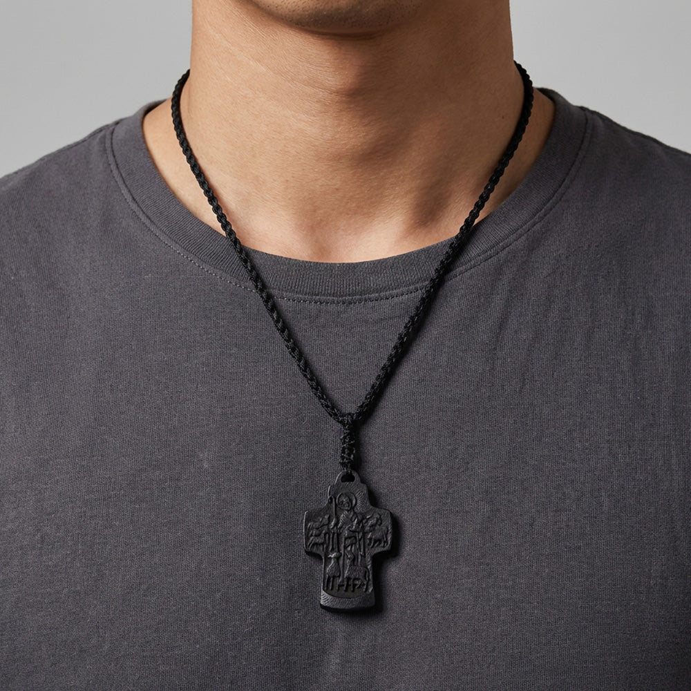 Handcrafted Ebony Wood The Good Shepherd Cross Pendant Necklace