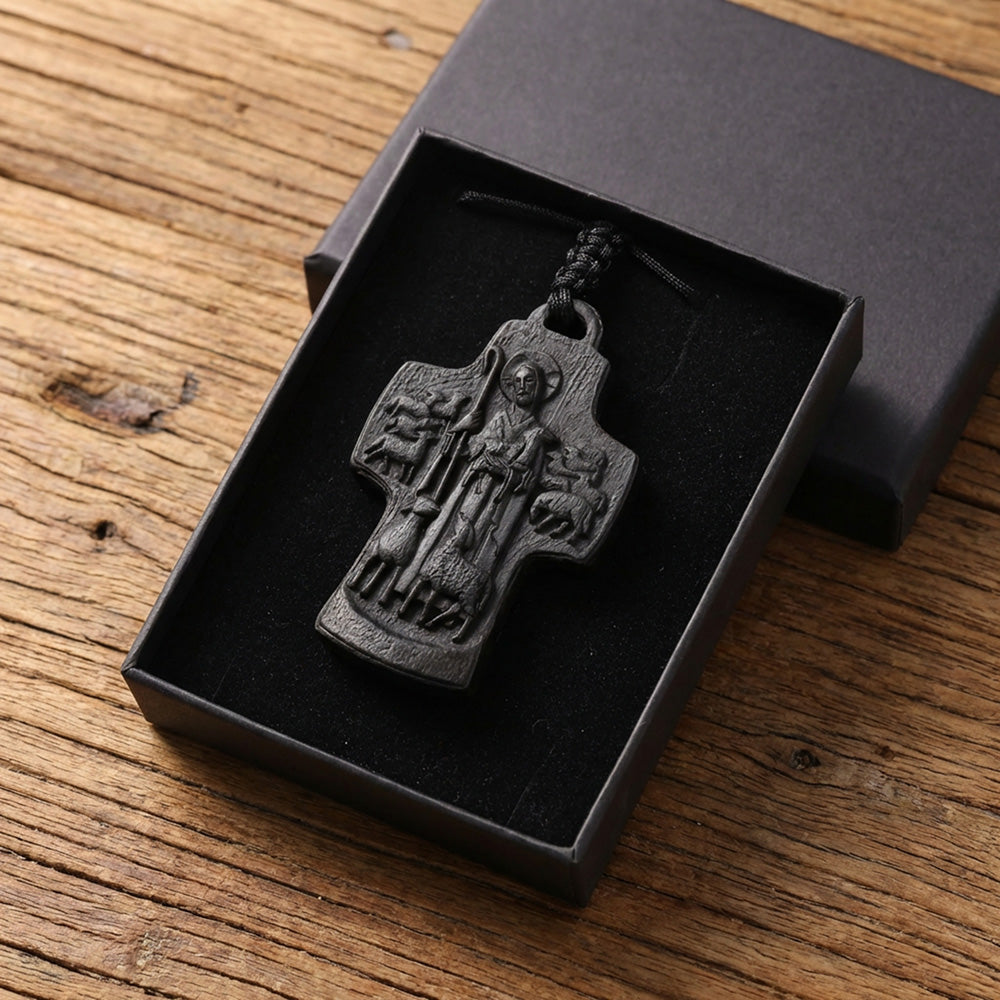Handcrafted Ebony Wood The Good Shepherd Cross Pendant Necklace