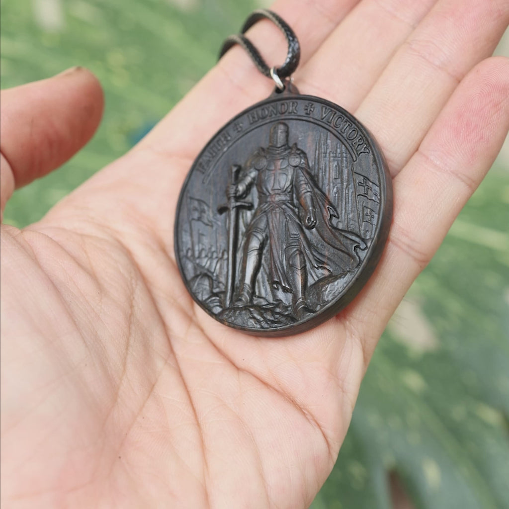 Knights Templar Warrior Necklace – Reclaimed Ebony Wood Pendant
