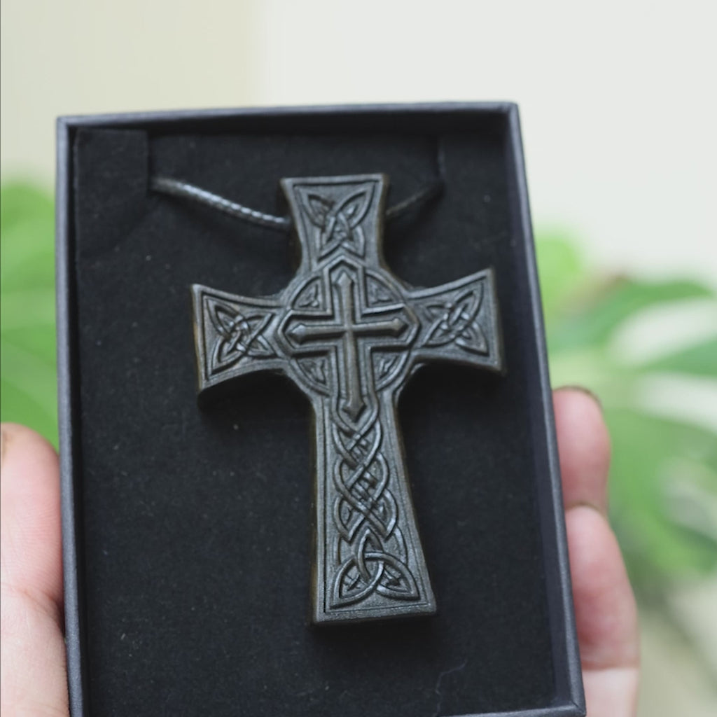 Celtic Knot Crucifix Necklace Pendant – Handmade Ebony Wood Cross, Personalized Christian Gift
