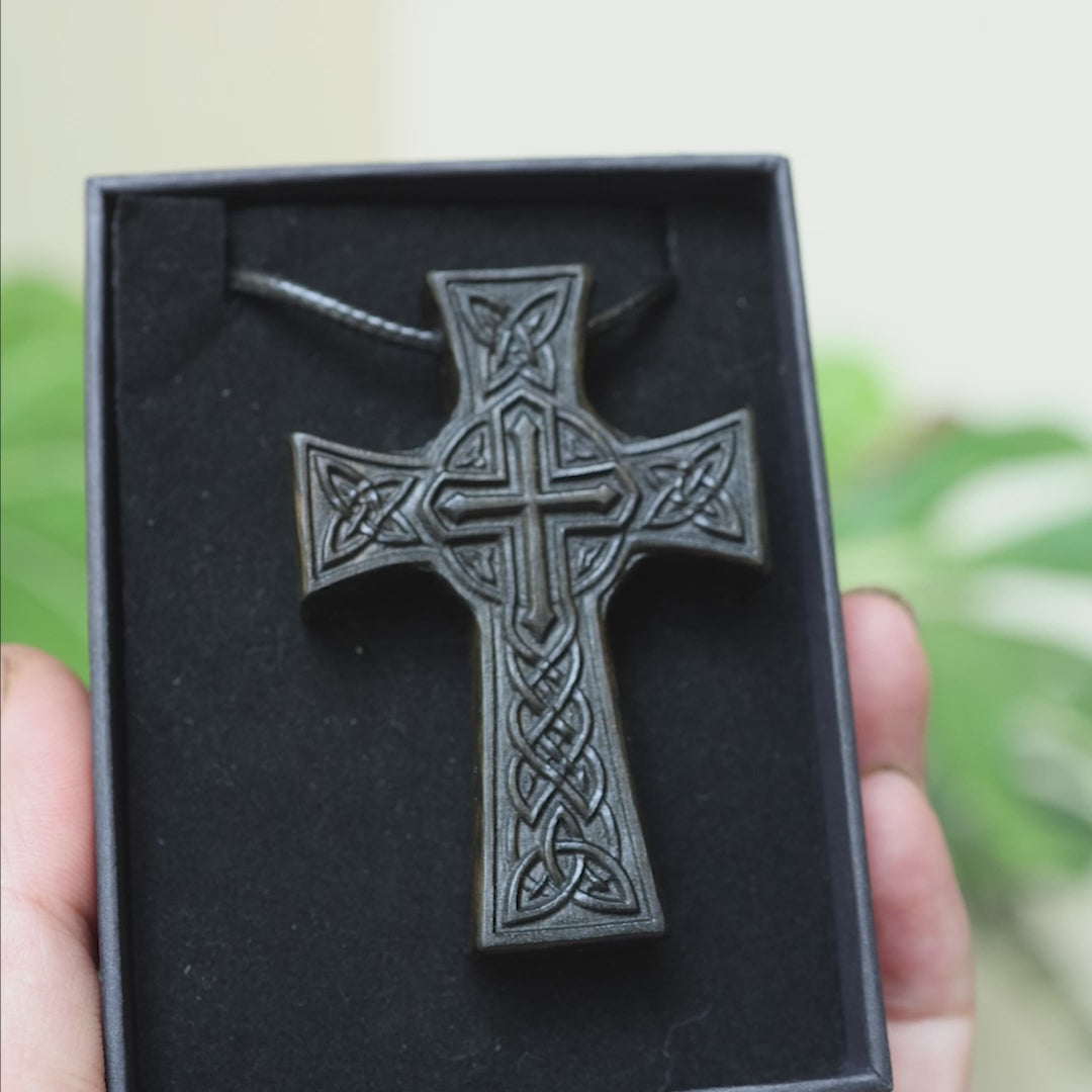Celtic Knot Crucifix Necklace Pendant – Handmade Ebony Wood Cross, Personalized Christian Gift