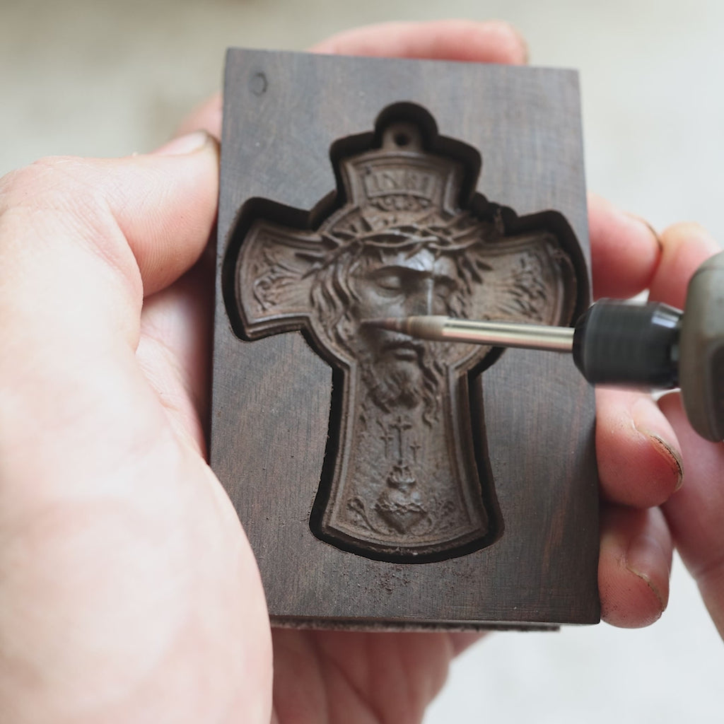 Crowned Jesus Cross Necklace – Handmade Ebony Wood Crucifix Pendant