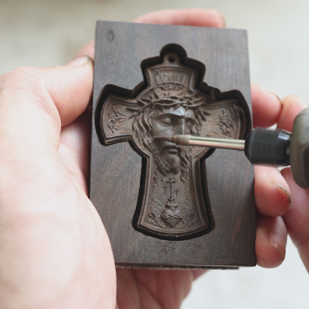 Crowned Jesus Cross Necklace – Handmade Ebony Wood Crucifix Pendant