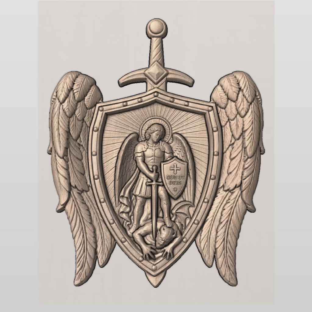 St Michael Wings Shield 3D STL Model - Archangel Protection Pendant Relief File for CNC & 3D Printing