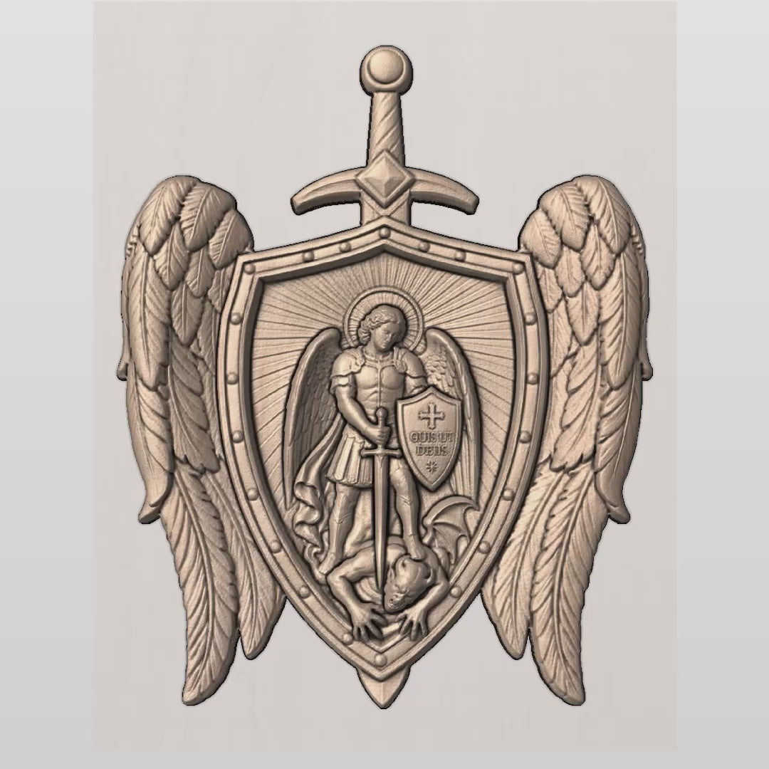 St Michael Wings Shield 3D STL Model - Archangel Protection Pendant Relief File for CNC & 3D Printing