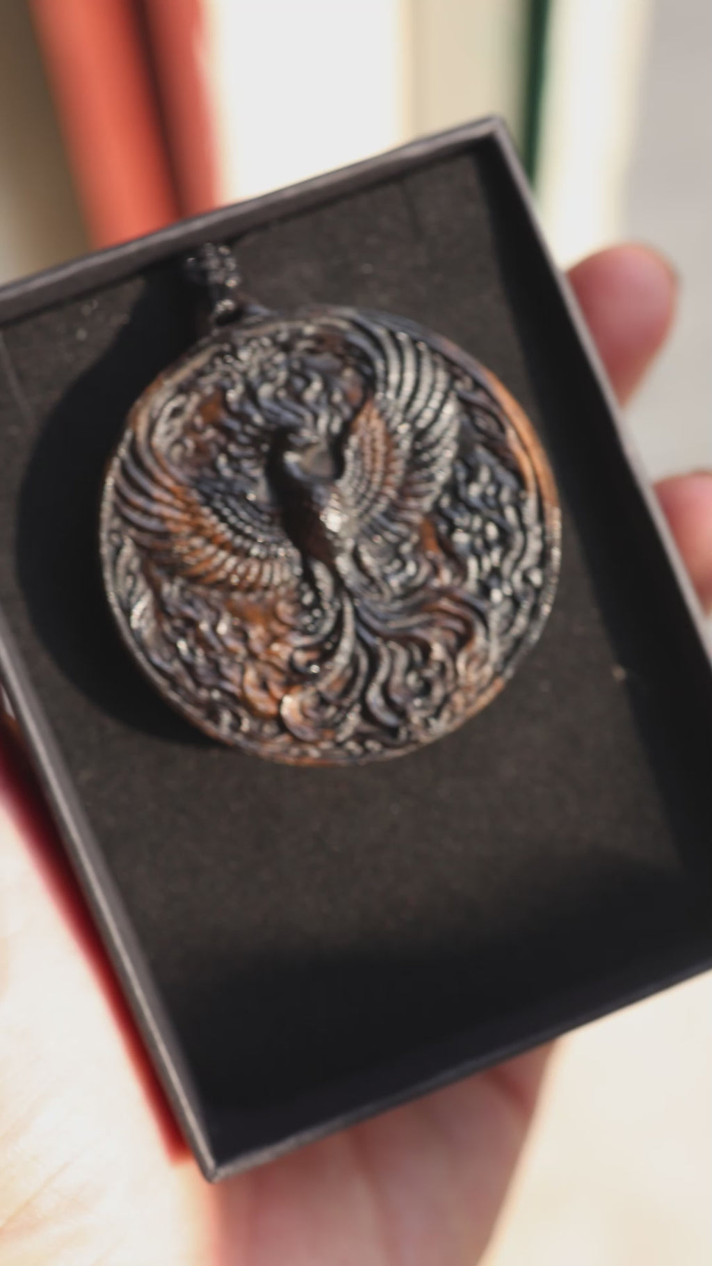 Phoenix Rising Pendant Necklace – Handcrafted Reclaimed Ebony Wood