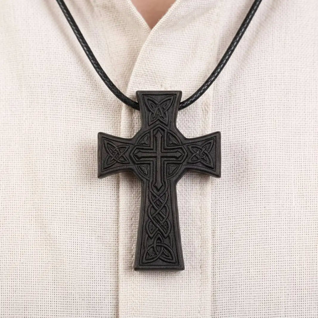 Celtic Knot Crucifix Necklace Pendant – Handmade Ebony Wood Cross, Personalized Christian Gift