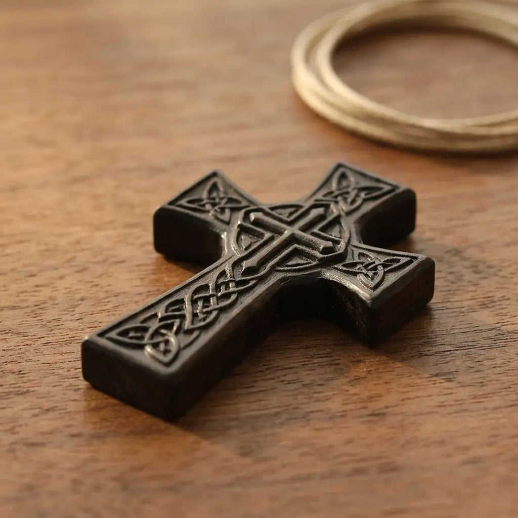 Celtic Knot Crucifix Necklace Pendant – Handmade Ebony Wood Cross, Personalized Christian Gift