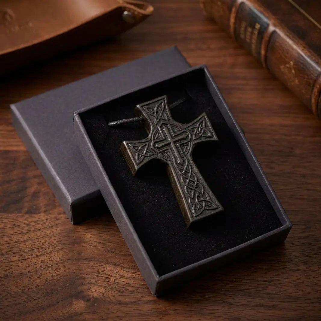 Celtic Knot Crucifix Necklace Pendant – Handmade Ebony Wood Cross, Personalized Christian Gift