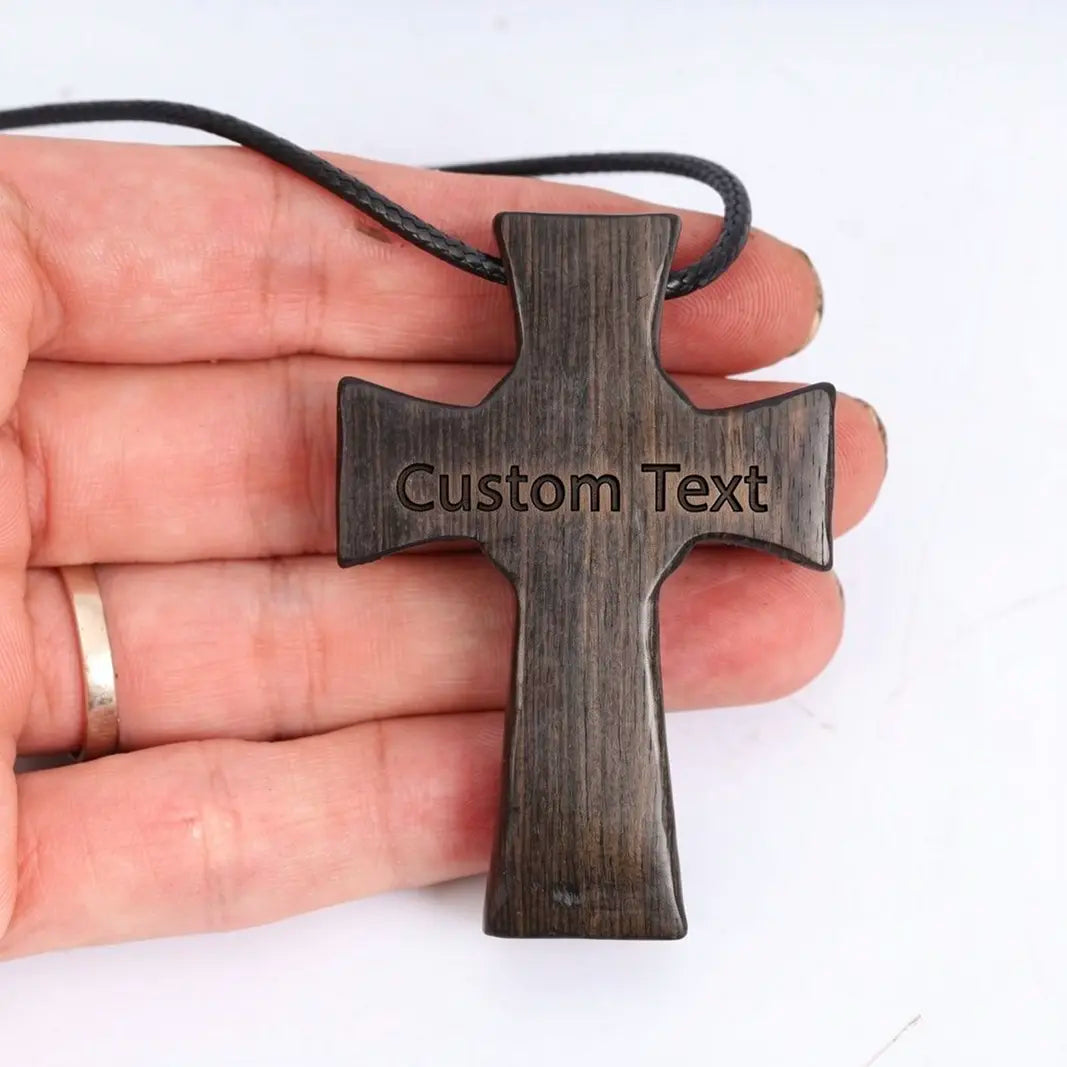 Celtic Knot Crucifix Necklace Pendant – Handmade Ebony Wood Cross, Personalized Christian Gift